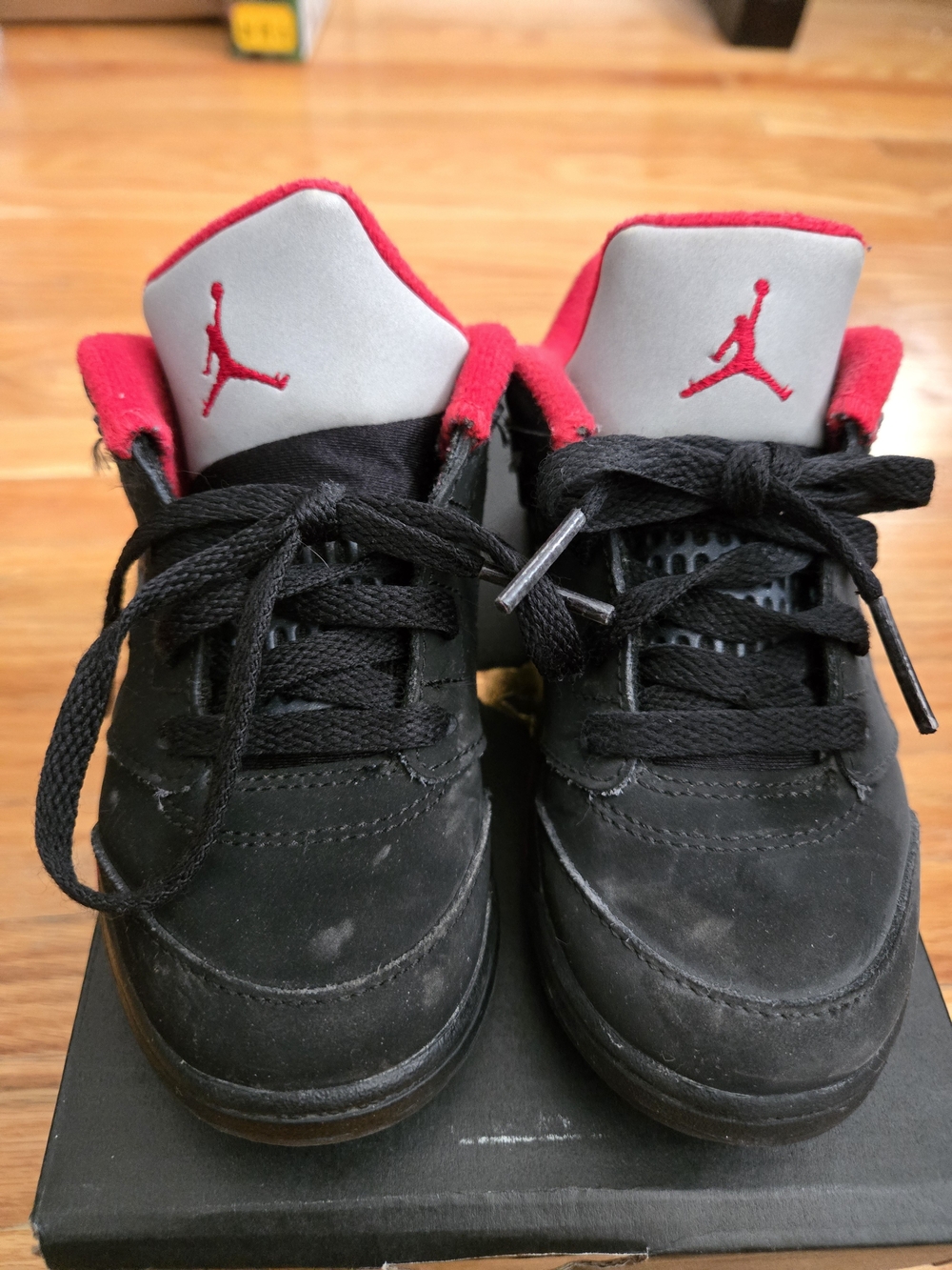 Jordan Retro 5 Low Top Kids' Black and Red Sneakers